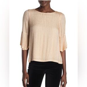 ALICE+OLIVIA "BERNICE" BEADED RUFFLE SLEEVE BLOUSE IN CHAMPAGNE